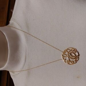 Letter E Initial Gold Tone Abstract Monogram Pendant Necklace